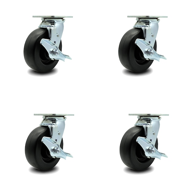 6 Inch Polyolefin Caster Set with Roller Bearings and Brake/Swivel Lock SCC